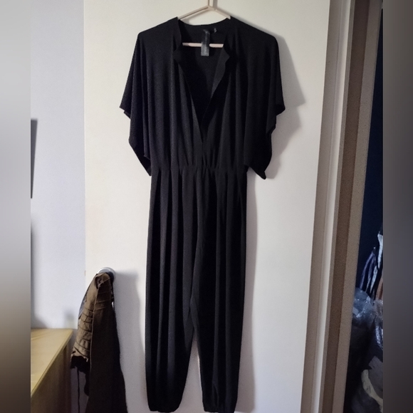 NORMA KAMALI Black Jersey V Neck Rectangle Jog Jumpsuit S - Picture 3 of 6